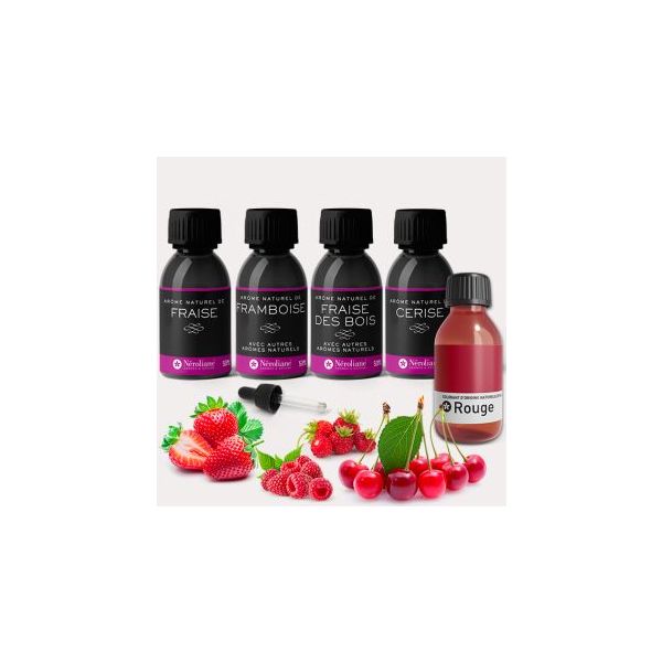 Box of 4 natural flavors red fruits 50 ml, red colouring 30 ml + 1 free pipette | Neroliane