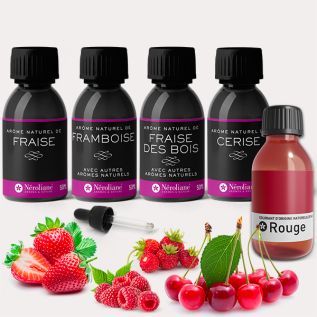 Box of 4 natural flavors red fruits 50 ml, red colouring 30 ml + 1 free pipette | Neroliane